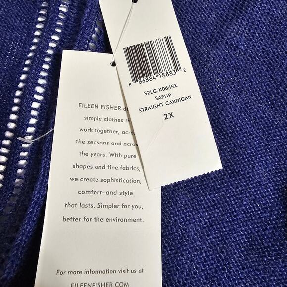 Eileen Fisher Straight Cardigan Fine Gauge‎ Linen Sapphire Blue 2X - Picture 12 of 13